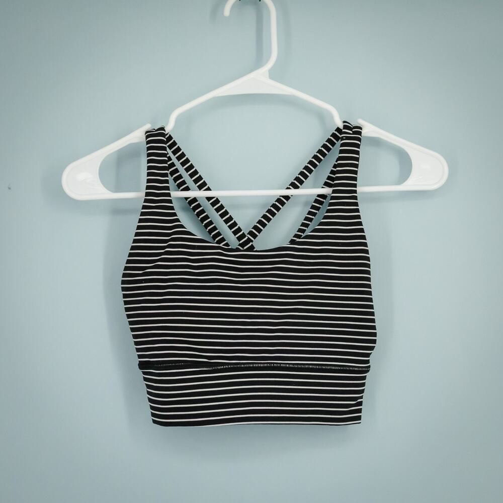 Lululemon Size 4 Black White Stripe Energy Long Line Strappy Active Sports Bra